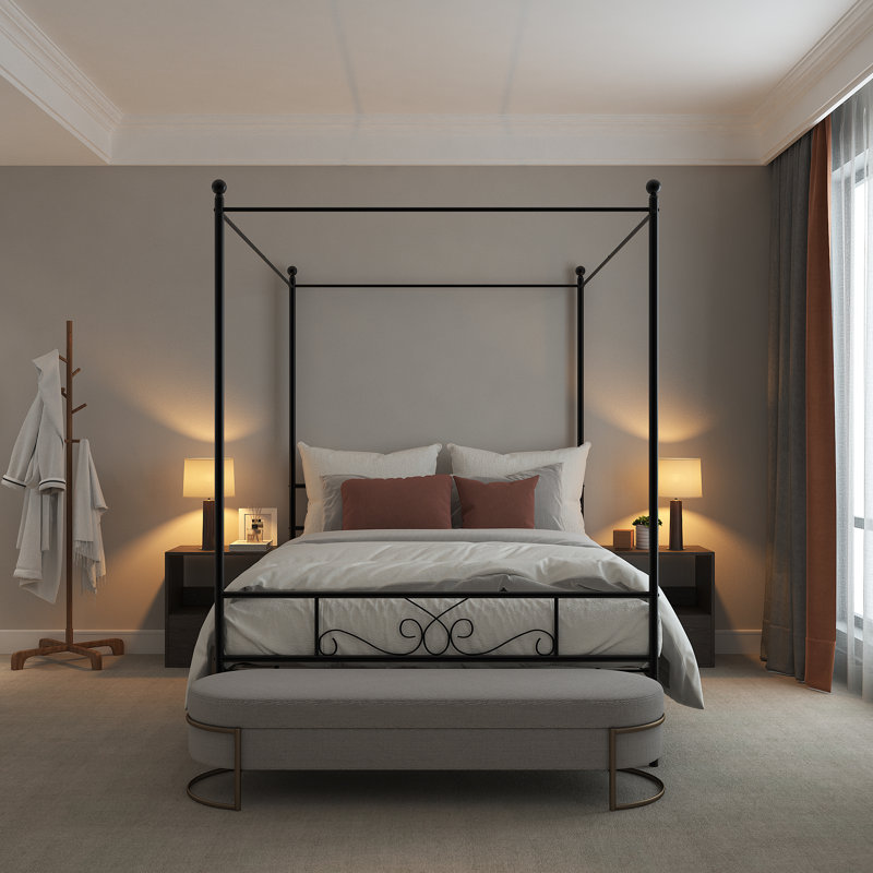 Alaina Metal Canopy Bed, Black, Full / Double