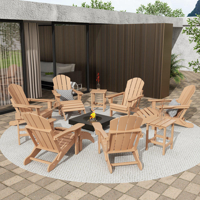 Chaise Adirondack en plastique avec table et repose-pieds Laguna, Naturel