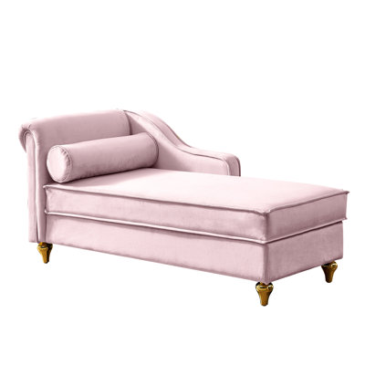 Soft And Smooth Pink Velvet Chaise With Storage - Relax In Comfort, Spacious Area, Gold Metal Legs, Simple Assembly Steps Followed Lounge Featuring Adequate Space Comfortable Seating, Velvet,