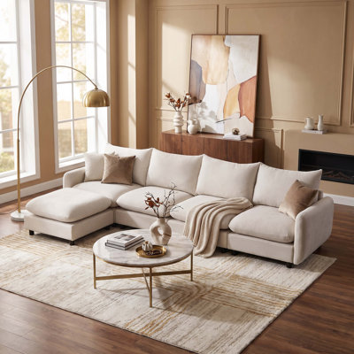 130 in. oversize 5-Piece L Shaped Modular Free Combination Sectional Sofa Couch with Ottoman for Living Room and Spacious Space