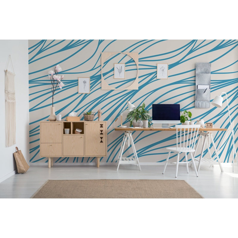 Blue And Beige Lines Wallpaper, 250cm W x 200cm L
