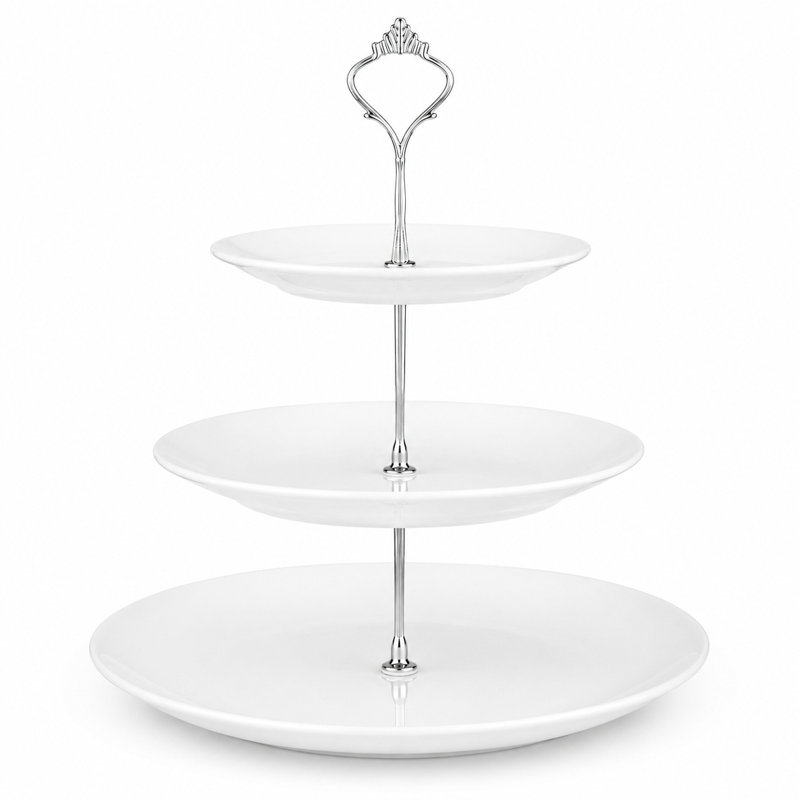 Ceramic Cake Stand, White/Silver