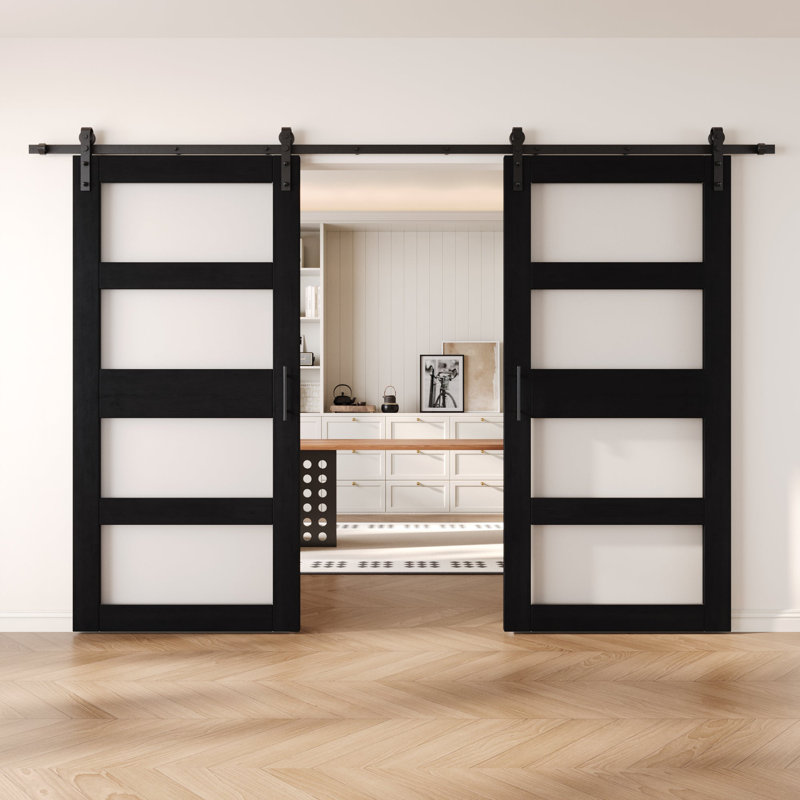 Portes de grange non assemblées et finies en verre à 4 verres de 30 po x 84 po Homacer de Homacer, 30" X 84"