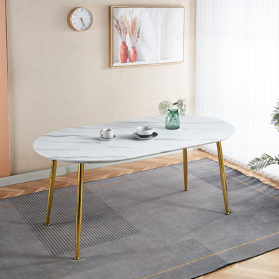 Et table en métal extensible pour les espaces de café de salle à manger de bureau, d'une longueur de 180 cm, fabriquée avec des pieds stables, 140 x 100 x 75 cm, finition blanc doré