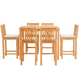 Outdoor 7 - Piece Teak Bar Height Dining Set with Cushions