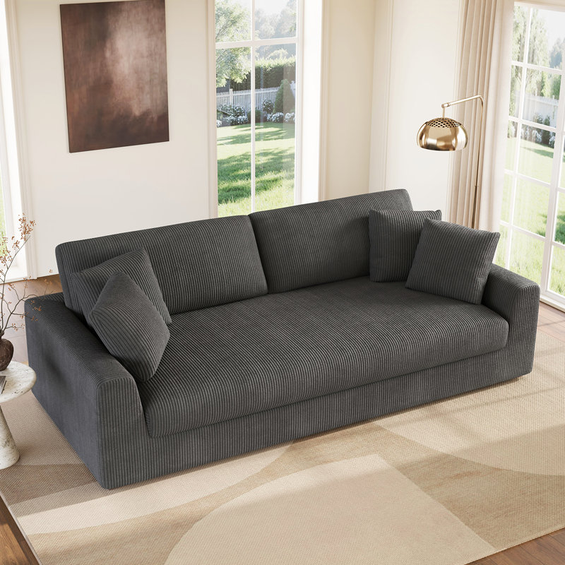 Canapé en velours côtelé avec coussin décoratif Cottone, Gris