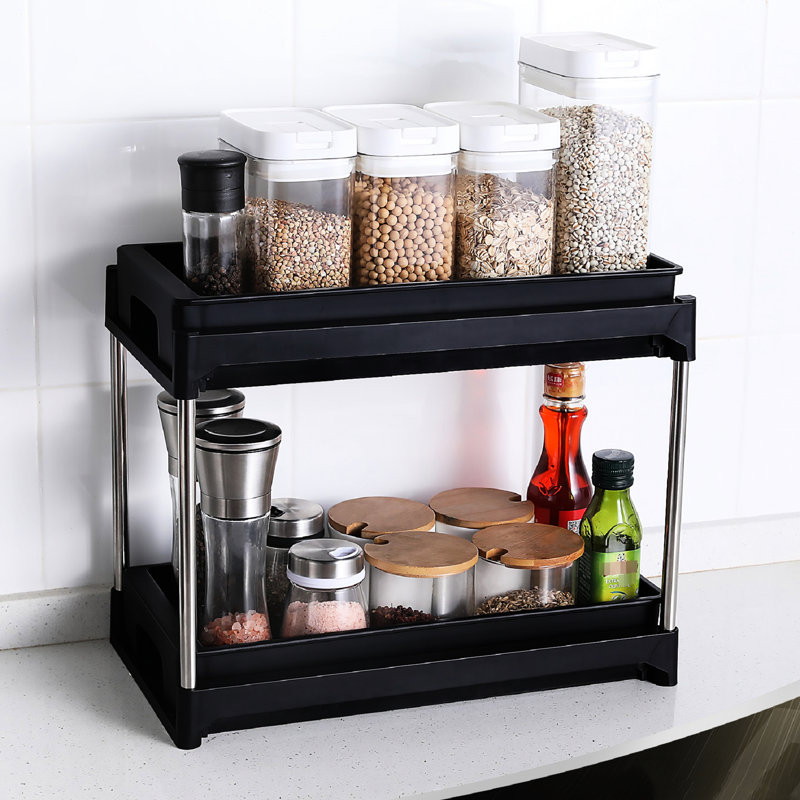 Rangement sous le lavabo à 2 tiroirs avec 2 crochets - noir
