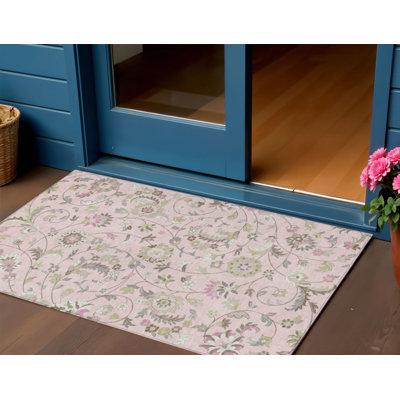 Tapis intérieur lavable floral 3 pi x 5 pi rose