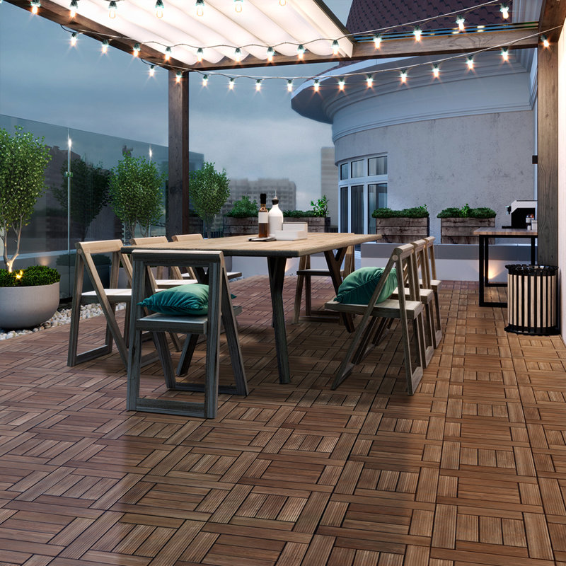 30cm L x 30cm W Interlocking Wood Deck Tile, Brown