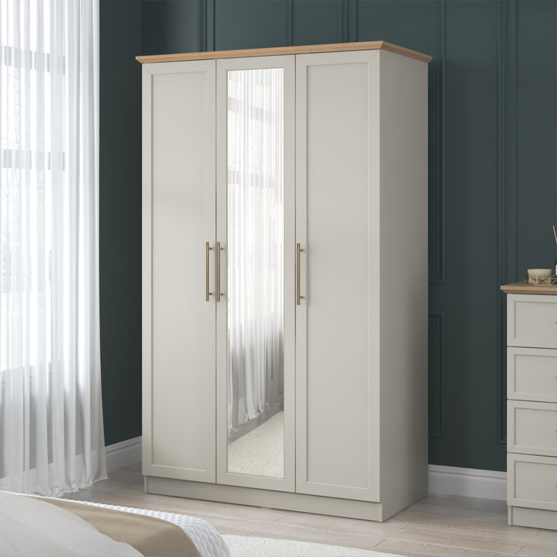 Cleverdon 3 Door Wardrobe with Mirror, Grey