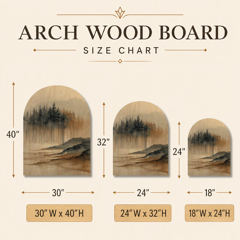 Forêt brumeuse de conifères I - Décoration murale en bois arqué avec des pins, H 24 po x l 18 po, Arche