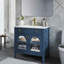 Meuble-lavabo de salle de bain 35,6 po Mid-Century avec verre à motif et bande lumineuse à capteur de mouvement, meuble-lavabo sur pied Farmhouse-1117671685