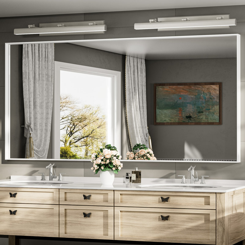 Miroir de vanité encadré / Miroir d'appoint, Blanc, 72 po x 36 po