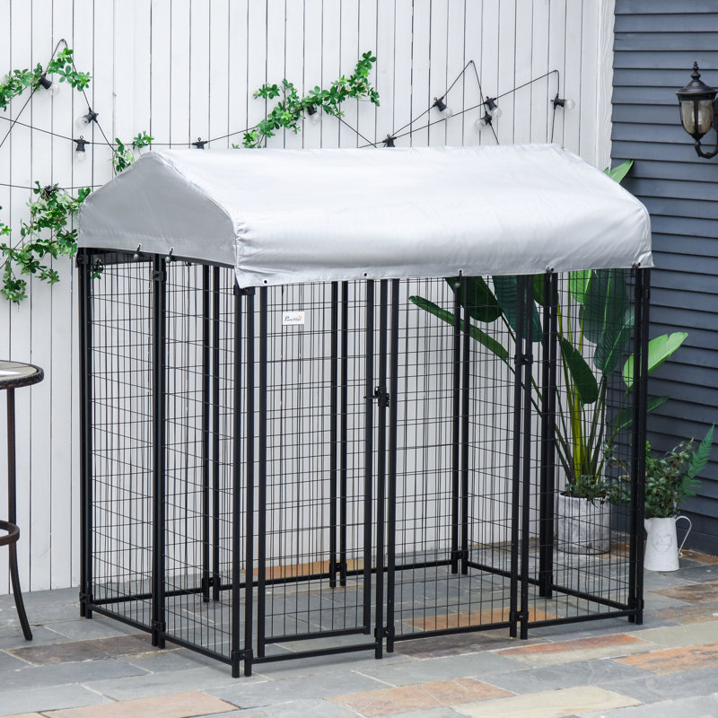 Chenil d'extérieur pour chien de 6 pi x 4 pi avec porte verrouillable et auvent pour chien de taille moyenne / grande et canines de 6 pi