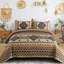 Boho Quilt Set King Size,3 Pieces Aztec Texture Bedspread Brown Southwestern Coverlet Set Soft Lightweight Bed Cover For All Season Microfiber Bedding With 2 Pillowcases(Brown,104"X90")