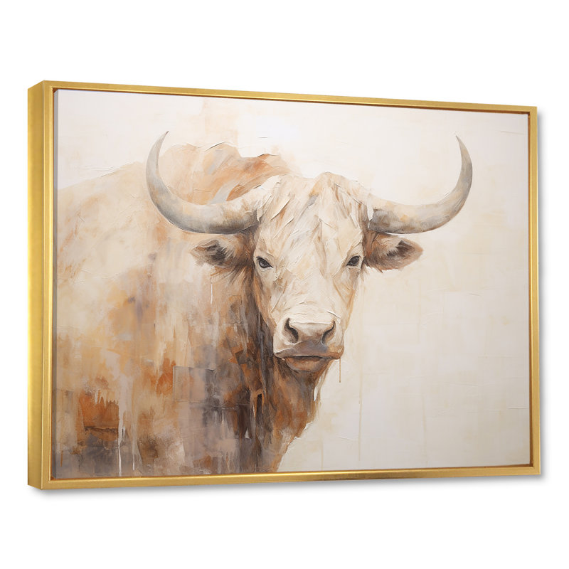 Minimalisme, peinture sur toile de yak beige I, Cadre flottant doré, H 16 po x l 32 po