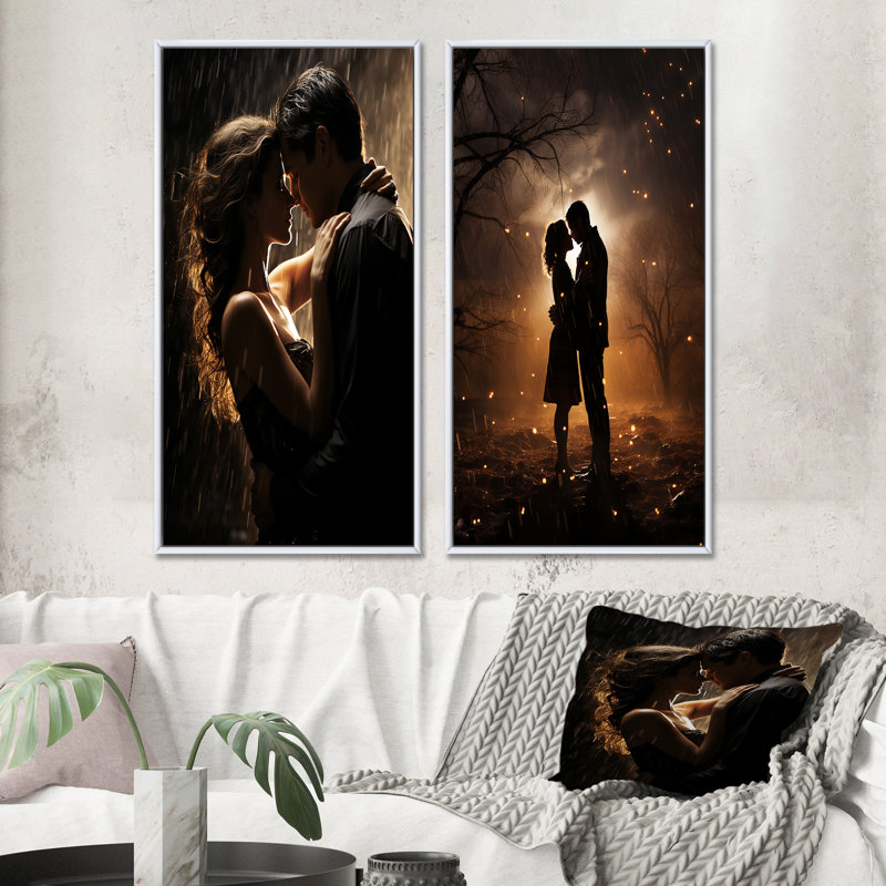 «Couple de mariage céleste» - 2 pièces sur toile, Cadre blanc, H 32 po x l 32 po