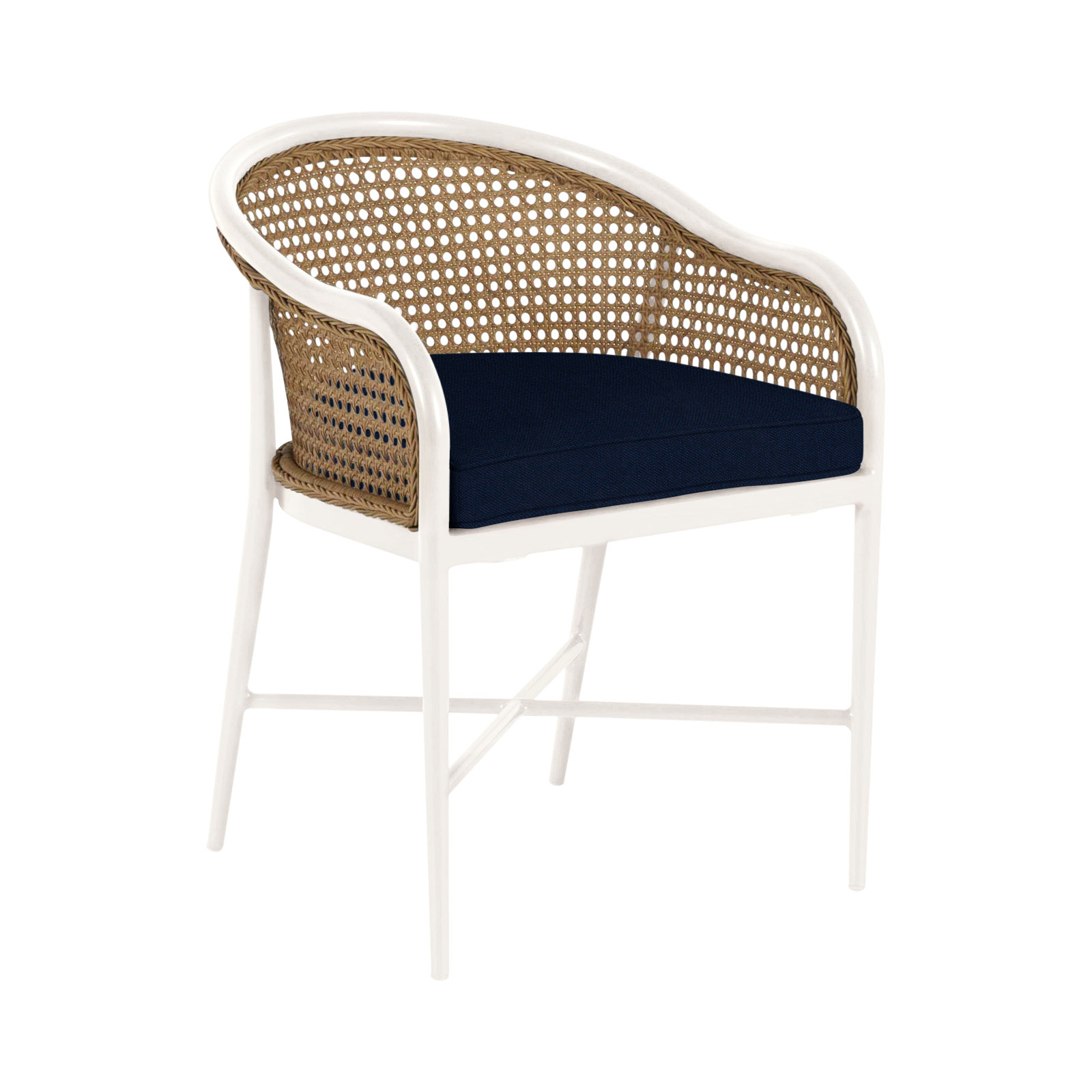 Havana Cane N-Dura Resin Wicker Outdoor Arm Chair, Chalk, Welt, Indigo Velvet