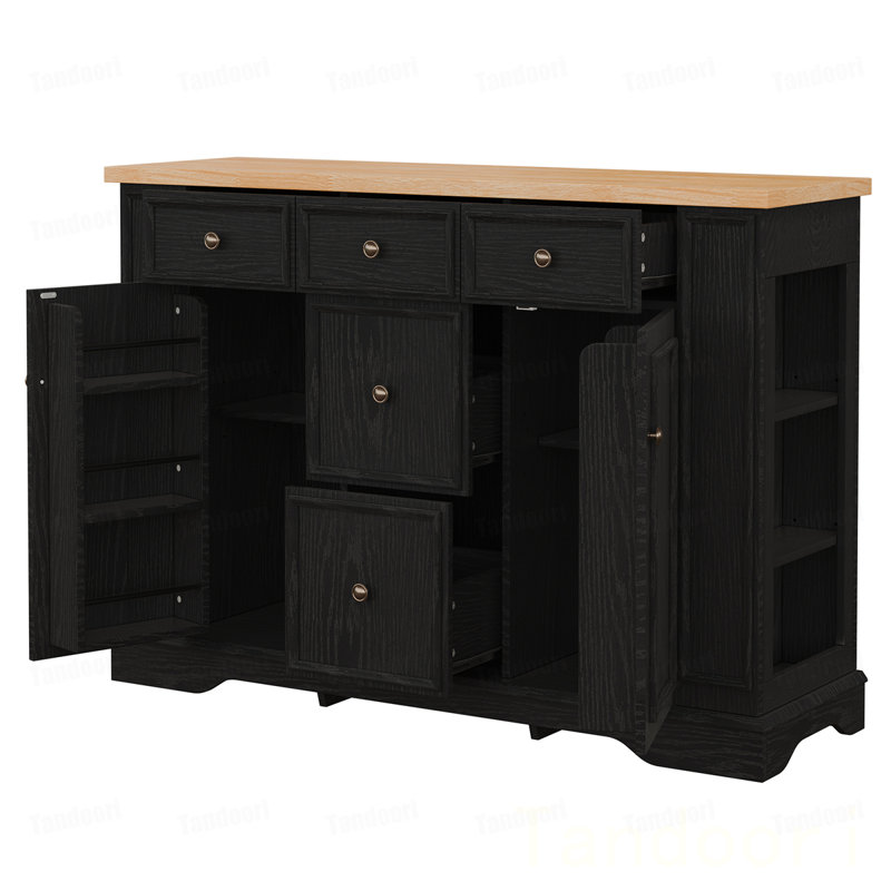 Buffet avec rangement, console de cuisine avec 5 tiroirs, 2 armoires, tablettes réglables, buffet pour salle à manger, salon