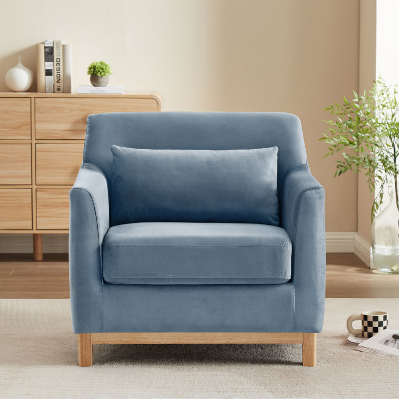Jazmere 31.5" Armchair, Denim Blue Velvet, Natural