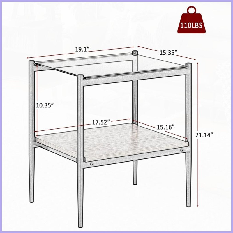 Ensemble de 2 tables basses de salon avec plateau en verre trempé, facile à nettoyer et amp; Stable pour les petits espaces