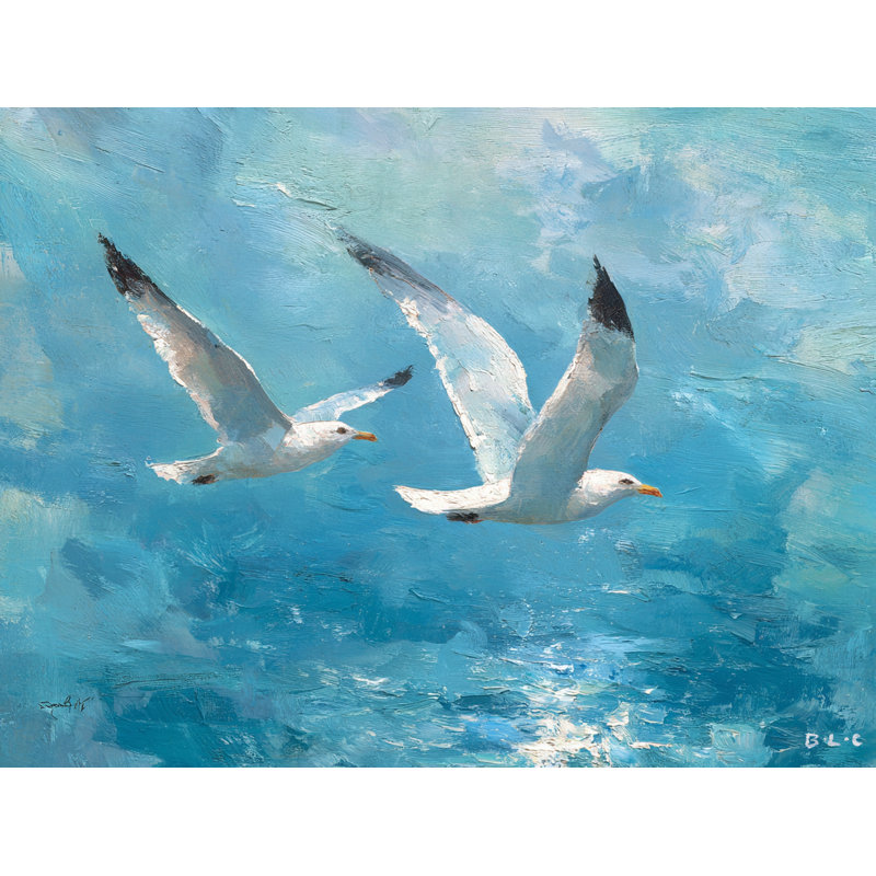 Wings of Freedom - Mouettes en vol au-dessus de l'océan, art mural sur toile, H 16 po x l 24 po