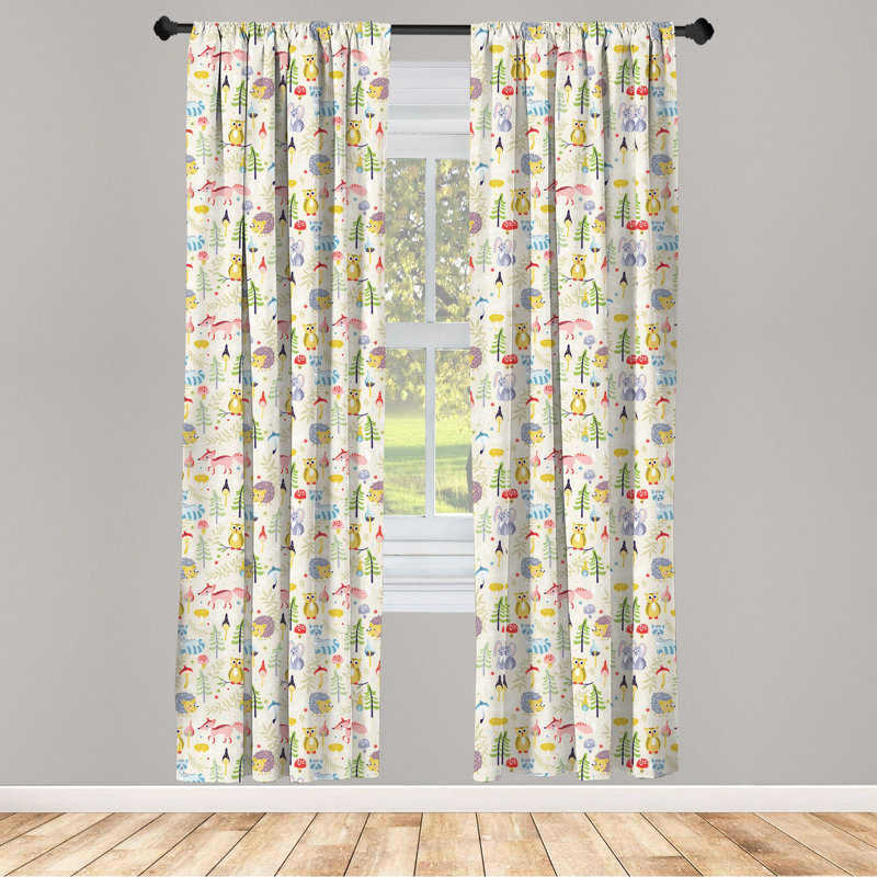 Colorful Cartoon Animals Tree Polyester Rod Pocket Curtain Panels