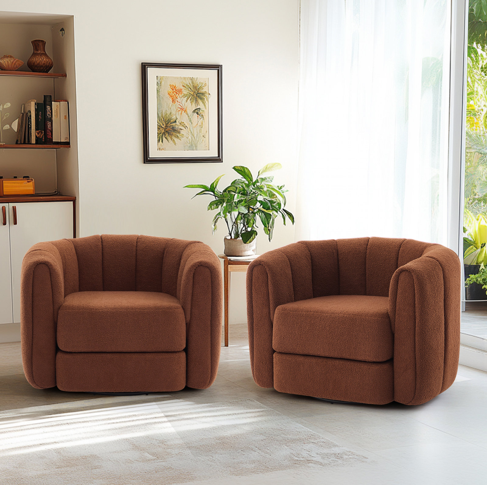 Latitude Run® 37” WideSwivel Accent Chair Boucle Upholstered Pumpkin ...