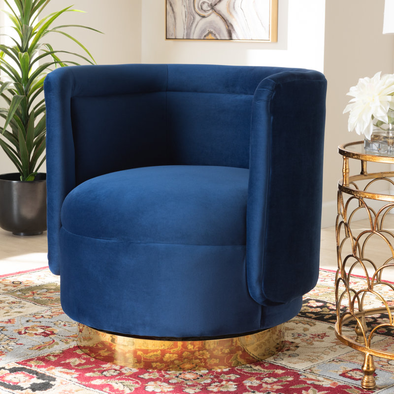Fauteuil demi-tonneau pivotant avec repose-pieds Krishaun, Bleu