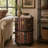 Advik Faux Leather Circular Storage 2 Door Red Cabinet with Stacked Book Design and Scroll Details