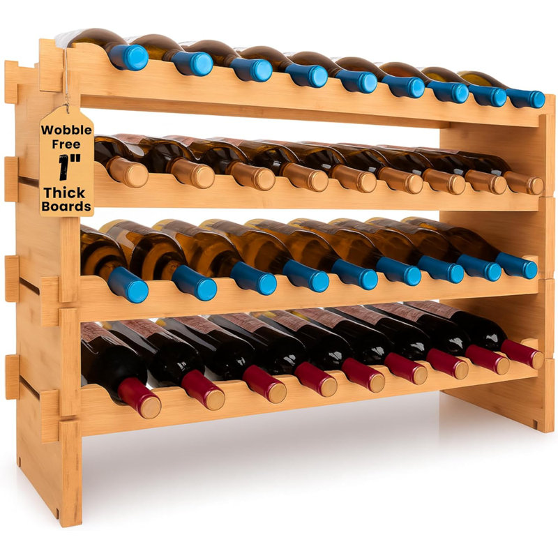 36 Bottle Wine Rack Stackable Bamboo Freestanding