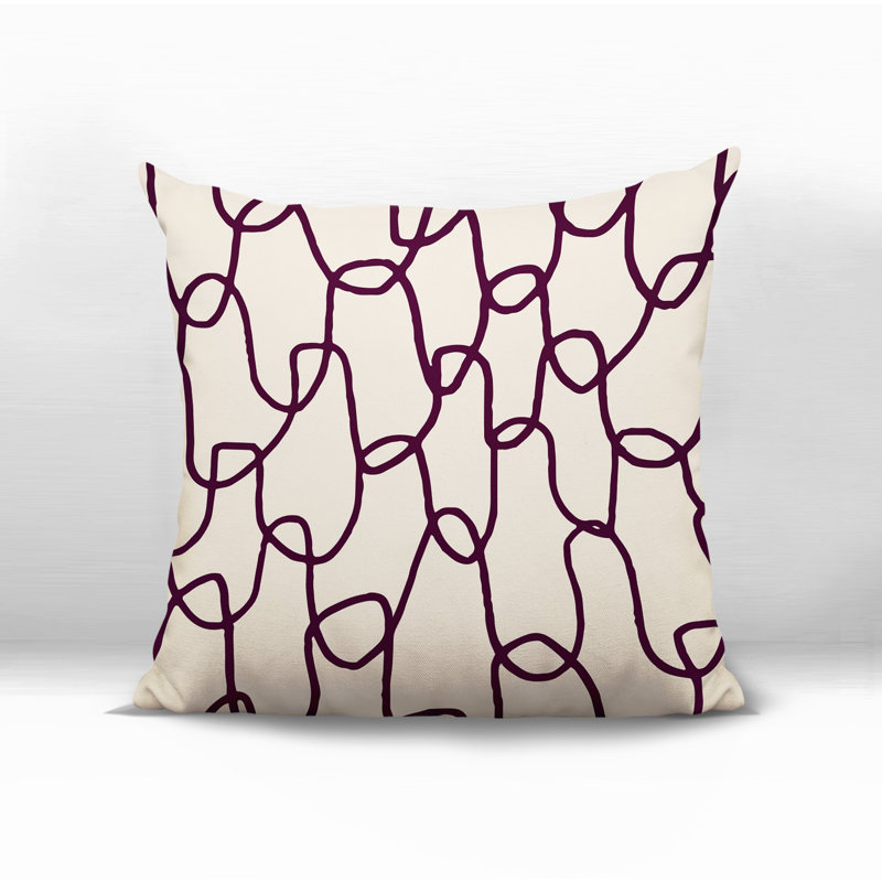 Oreiller carré réversible intérieur / extérieur Fina, H 15 po x l 15 po, Mauve / noir / blanc cassé abstrait