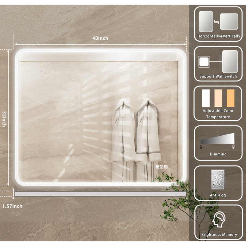 Rectangular Framed Dimmable Anti-Glare LED, 32'' x 40'', Rectangle