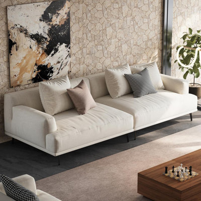 110.2" Breathable Cotton-Linen Sofa | Solid Wood Frame & High-Elastic Sponge Seat Cushion for Living Room