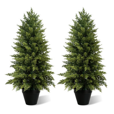 Faux Cypress Tree in Pot - Set of 2 Artificial Plants for Home Office Decor 