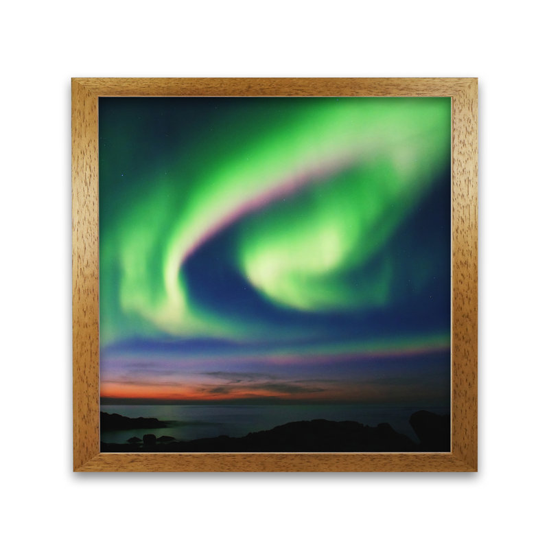 The Northern Lights 2 by Nur Mut - Single Picture Frame Print, 30 cm H x 30 cm W, Honey Oak