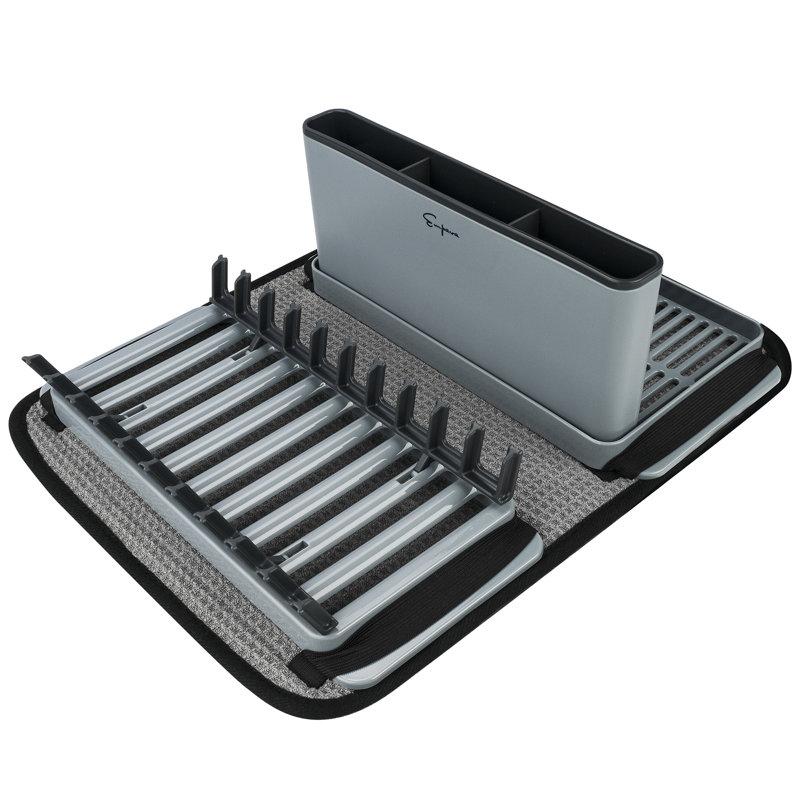 Empava Dish Drying Rack, Kitchen Compact Modern PP Dish Drainers Dish Rack with Utensil Holder and Polyester Drying Mat Set for Kitchen Countertop