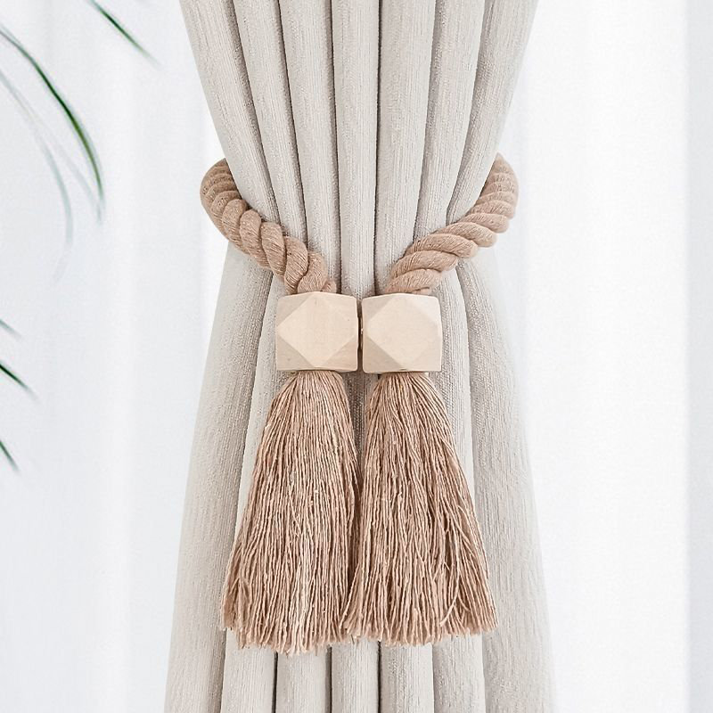 Rustic Magnetic Wooden Ball Curtain Tieback, Beige