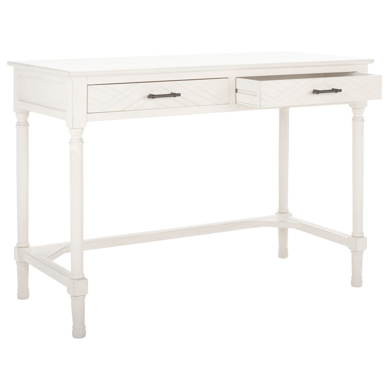 Handler 2-Drawer Writing Desk with Shelves, Distressed White