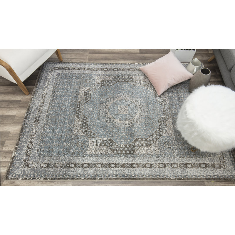 Tapis bleu clair / brun Meeks, Rectangle 8 pi x 10 pi