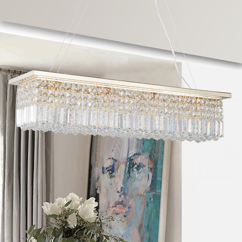 Lustre moderne en cristal pour salle à manger Luminaire suspendu rectangulaire rectangulaire en forme de goutte d'eau à 8 lumières pour îlot de cuisine L 39,4 po x l 9,8 po x H 8,7 po (ampoule non incluse)