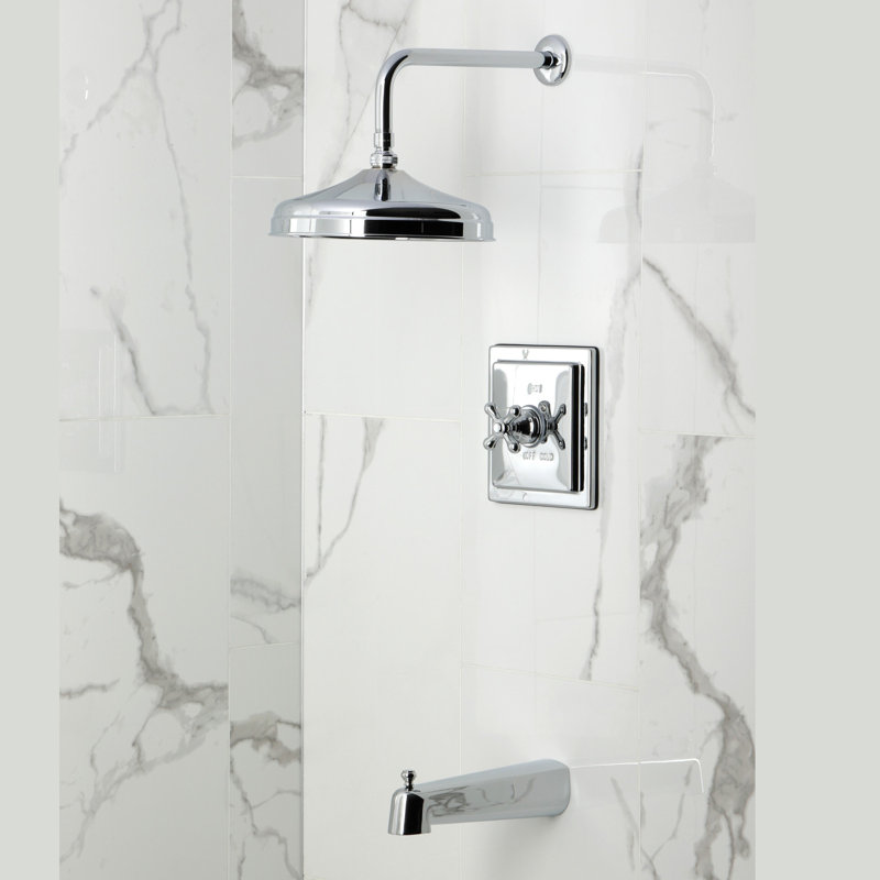 Kingston Brass Single-Handle Pressure Balanced Tub And Shower Faucet, Polished Chrome, Cross Handle