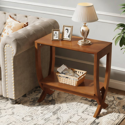 2-Tier Solid Wood End Table, Walnut