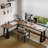 Brown L-Shaped Solid Wood + Iron desk-108839990-108839992
