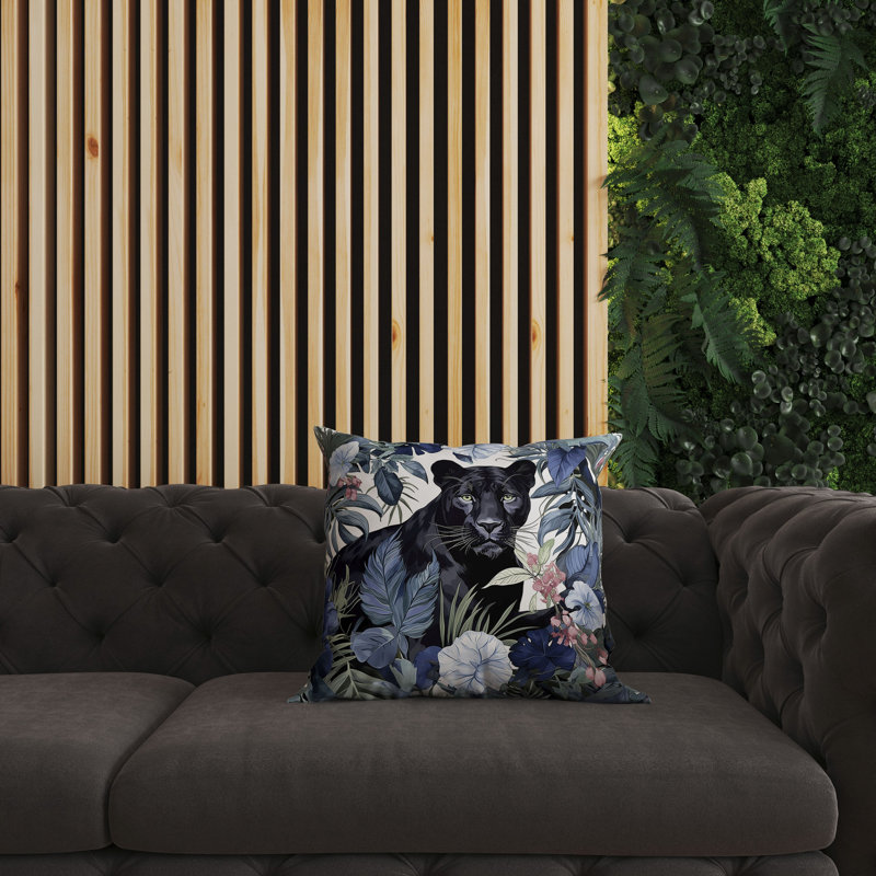 Blue and Black Panther Faux Suede Throw Pillow 16" x 16"