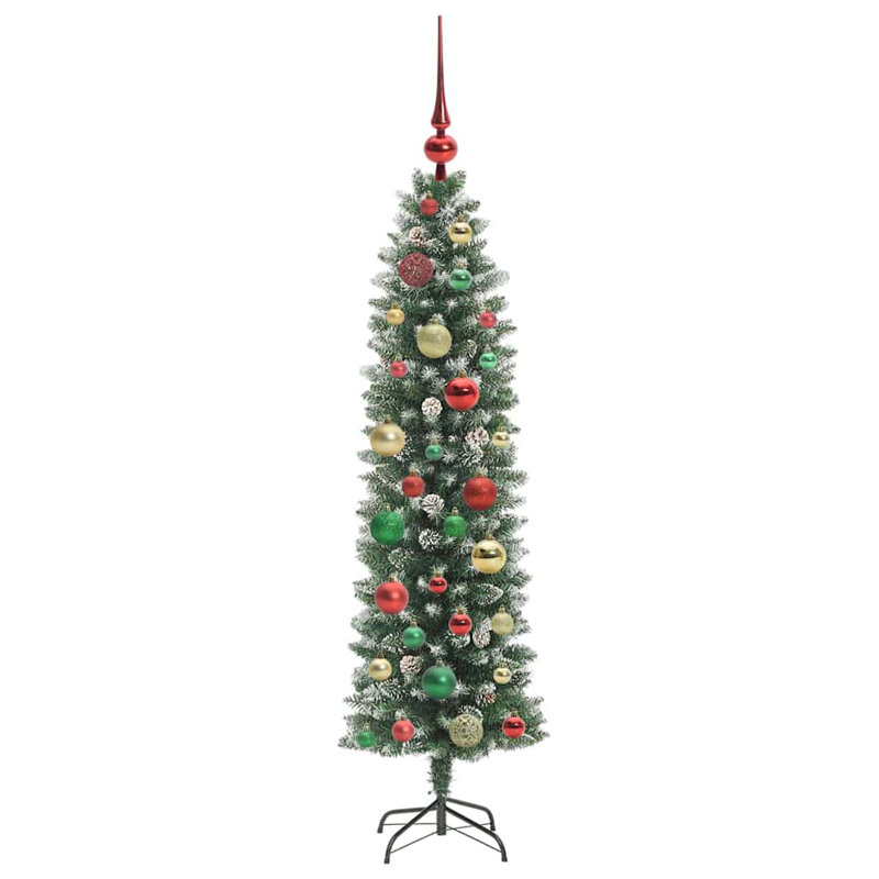 Artificial Slim Christmas Tree, Red/Green/Gold, 3.94' H