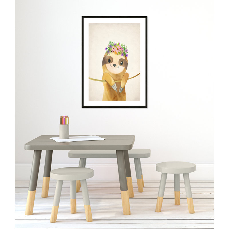 Sloth floral 1, H 35,5 po x l 25,5 po x P 1,19 po, Cadre boîte à grain de bois noir