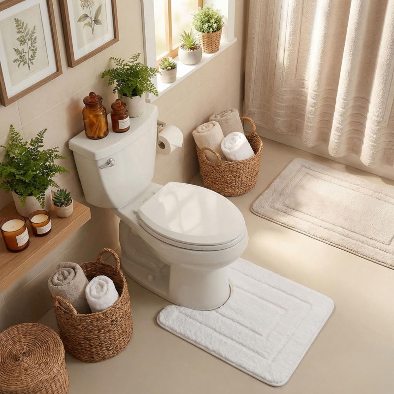 Tapis de salle de bain en U antidérapant, Blanc