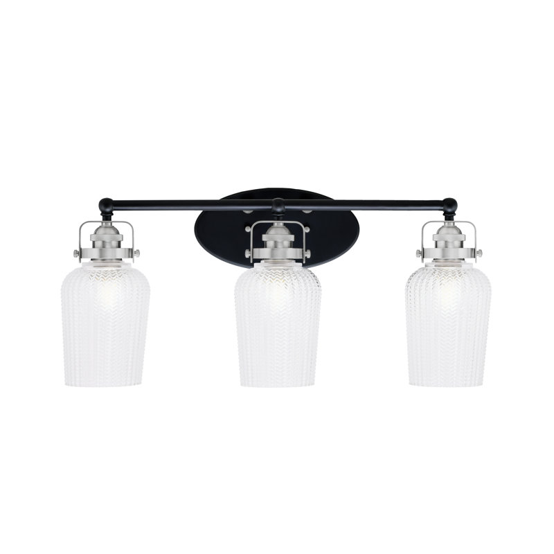 Easton 3 Light Bath Bar With 5", Matte Black/Brushed Nickel, Clear Textured Glass