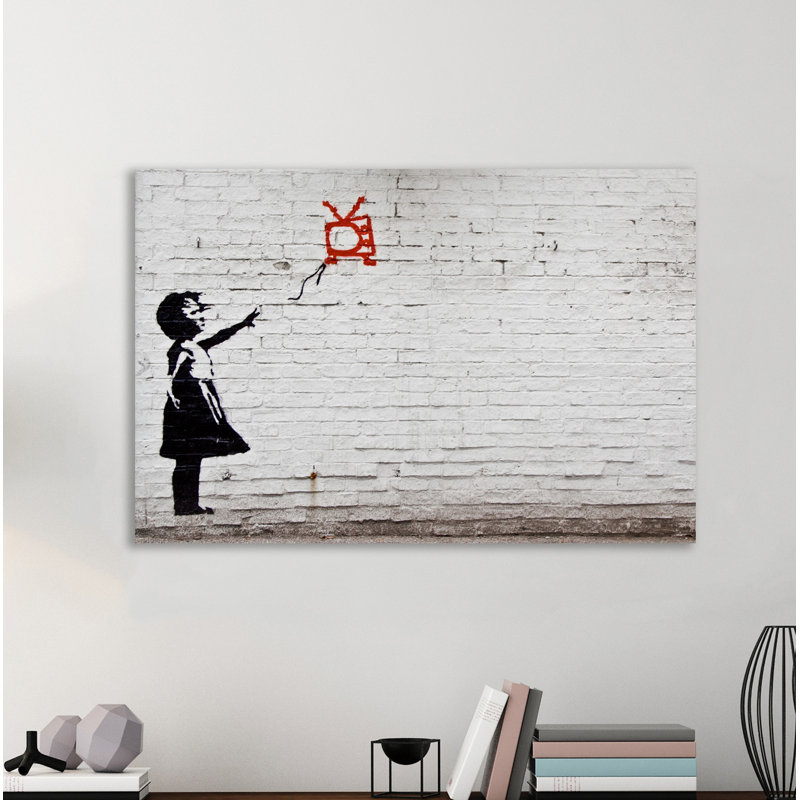 TV Balloon Girl by Banksy - Wrapped Canvas Print, 41cm H x 61cm W x 4cm D